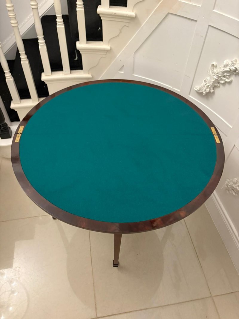 Elegant Late Victorian Antique Mahogany and Satinwood Inlaid  Demi-Lune Card/Console Table